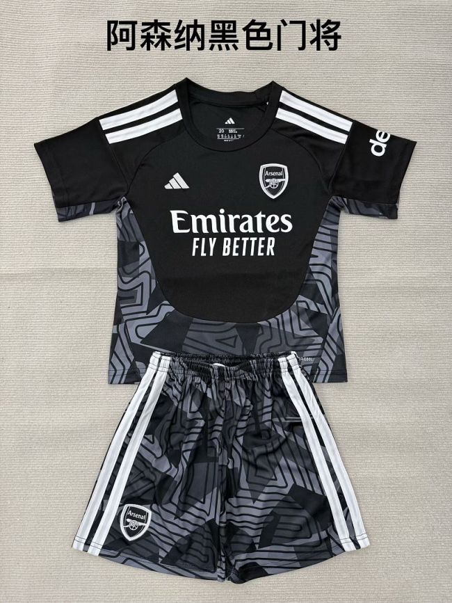 Youth Uniform Kids Kit 2026-2027 Arsenal Black Goalkeeper Soccer Jersey Shorts Child Football Set
