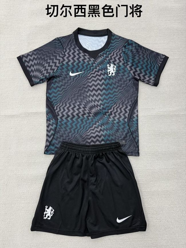 Youth Uniform Kids Kit 2026-2027 Chelsea Black Goalkeeper Soccer Jersey Shorts Child Football Set