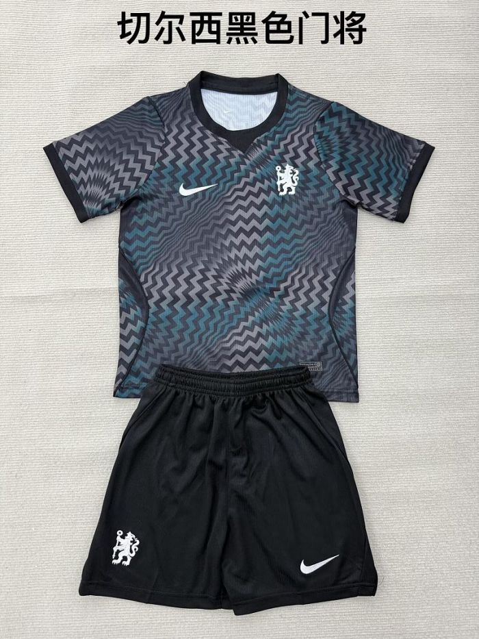 Youth Uniform Kids Kit 2026-2027 Chelsea Black Goalkeeper Soccer Jersey Shorts Child Football Set