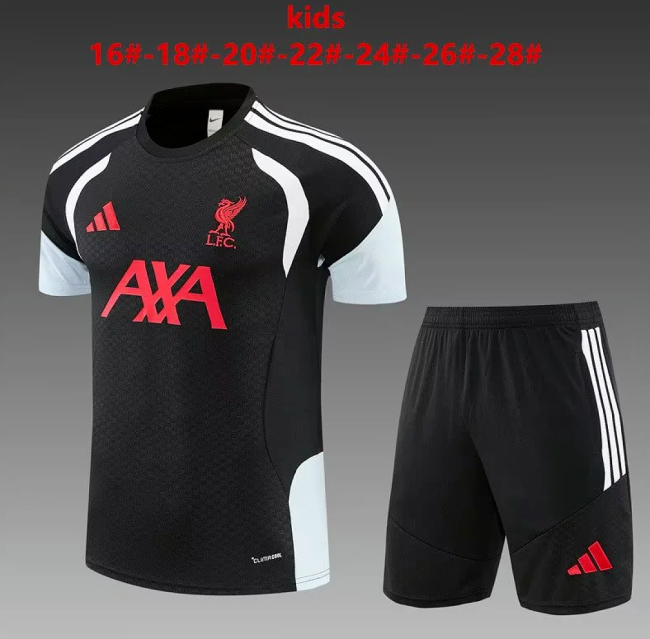 Youth Uniform Kids Kit 2026-2027 Liverpool Black/Grey Soccer Training Jersey Shorts Child Football Set