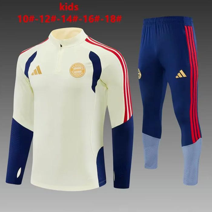Youth 2026 Bayern Munich Light Yellow Soccer Training Sweater and Pants Child Football Kit