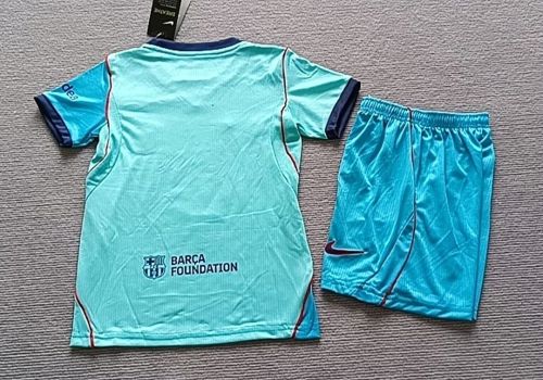 Youth Uniform Kids Kit 2026-2027 Barcelona Third Away Green Soccer Jersey Shorts Child Football Set