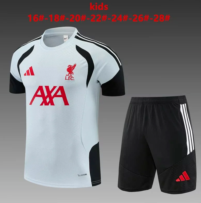 Youth Uniform Kids Kit 2026-2027 Liverpool Grey/Black Soccer Training Jersey Shorts Child Football Set