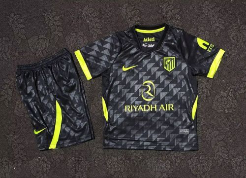 Youth Uniform Kids Kit 2025-2026 Atletico Madrid Away Black Soccer Jersey Shorts Child Football Set