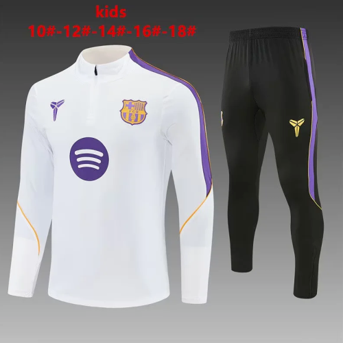 Youth 2026 Barcelona White Soccer Training Sweater and Pants Child Football Kit
