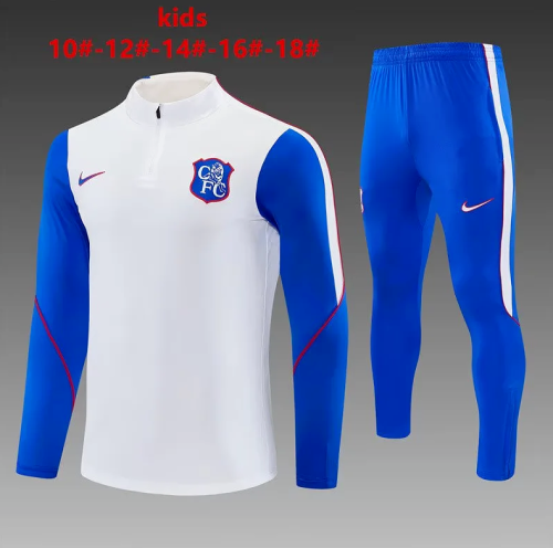 Youth 2026 Chelsea White/Blue Soccer Training Sweater and Pants Child Football Kit