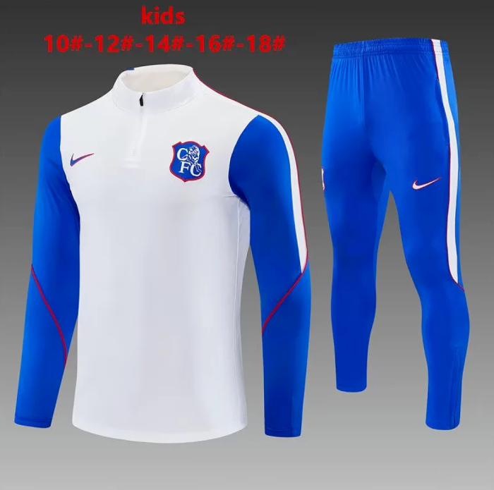 Youth 2026 Chelsea White/Blue Soccer Training Sweater and Pants Child Football Kit