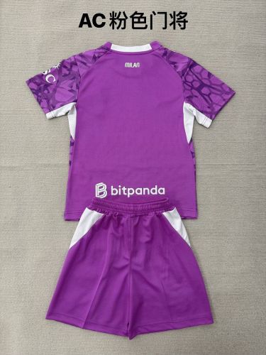 Youth Uniform Kids Kit 2026-2027 AC Milan Purple Goalkeeper Soccer Jersey Shorts Child Football Set