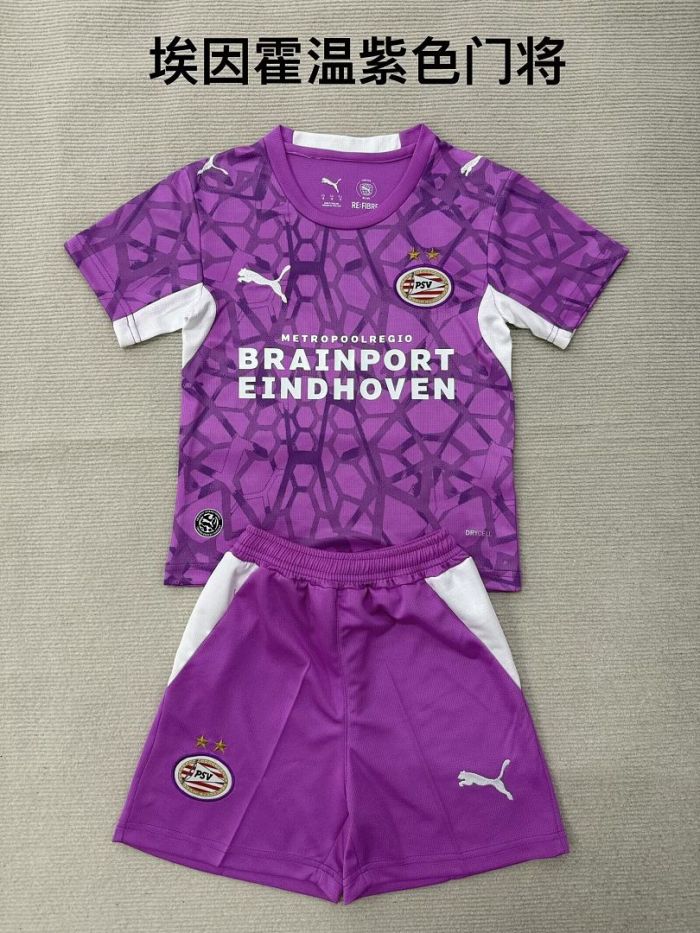 Youth Uniform Kids Kit 2026-2027 PSV Eindhoven Purple Goalkeeper Soccer Jersey Shorts Child Football Set