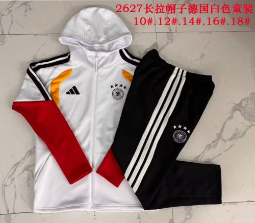 Youth wih Caps 2026-2027 Germany White Soccer Jacket and Pants Child Football Kit
