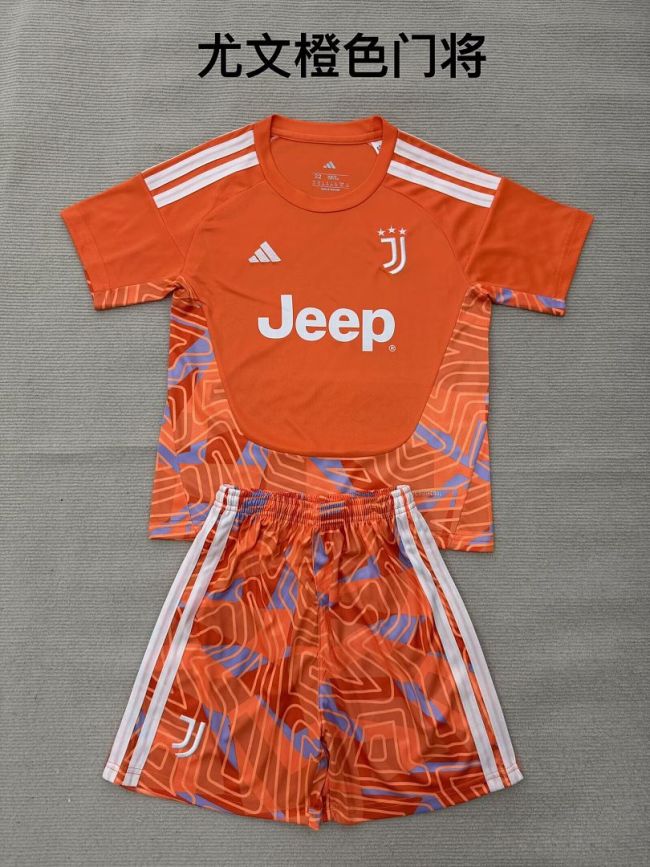 Youth Uniform Kids Kit 2026-2027 Juventus Orange Goalkeeper Soccer Jersey Shorts Child Football Set