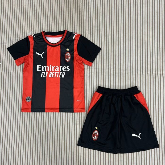 Youth Uniform Kids Kit 2026-2027 AC Milan Home Soccer Jersey Shorts Child Football Set
