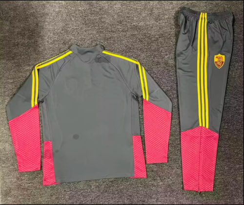 2026-2027 As Roma Grey/Red Soccer Training Sweater and Pants Football Kit