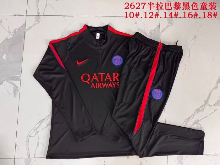 Youth 2026 PSG Black/Red Soccer Training Sweater and Pants Child Football Kit