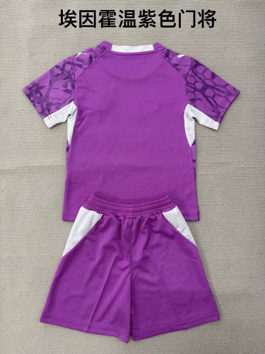 Youth Uniform Kids Kit 2026-2027 PSV Eindhoven Purple Goalkeeper Soccer Jersey Shorts Child Football Set