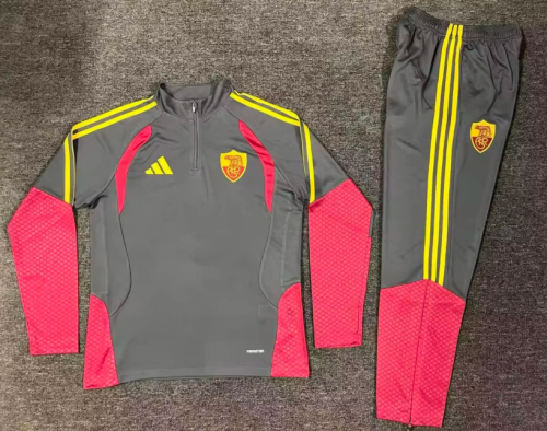 2026-2027 As Roma Grey/Red Soccer Training Sweater and Pants Football Kit