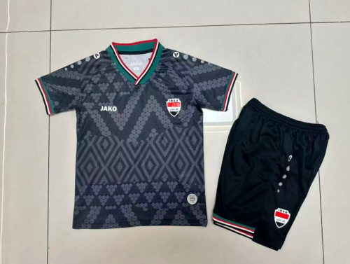 Youth Uniform Kids Kit 2026 Iraq Third Away Black Soccer Jersey Shorts Child Football Set