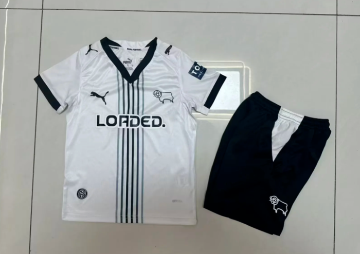 Youth Uniform Kids Kit 2026-2027 Derby County Home Soccer Jersey Shorts Child Football Set