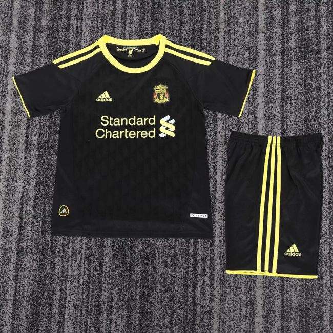 Retro Youth Uniform Kids Kit 2010-2011 Liverpool Away Black Soccer Jersey Shorts Vintage Child Football Set