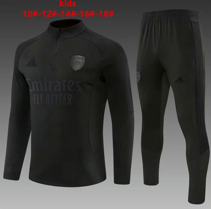 Youth 2026-2027 Arsenal All Black Soccer Training Sweater and Pants Child Football Kit