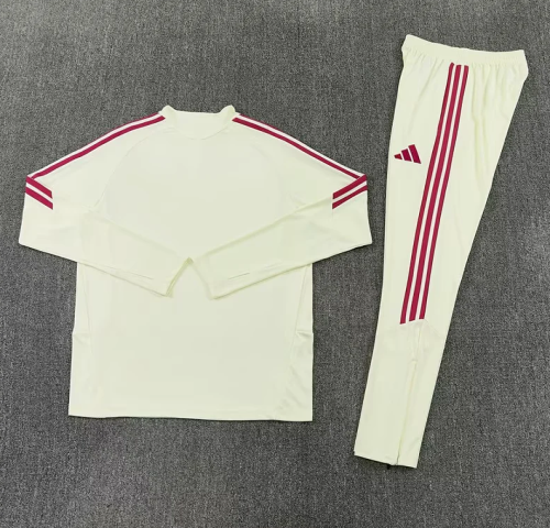 2026-2027 Real Madrid Light Yellow Soccer Training Sweater and Pants Football Kit