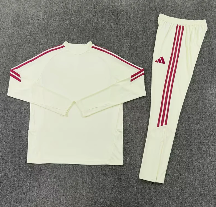 2026-2027 Real Madrid Light Yellow Soccer Training Sweater and Pants Football Kit