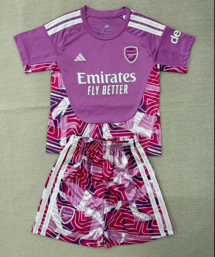 Youth Uniform Kids Kit 2026-2027 Arsenal Purple Goalkeeper Soccer Jersey Shorts Child Football Set