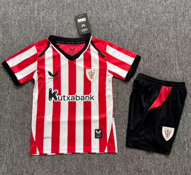 Youth Uniform Kids Kit 2026-2027 Athletic Bilbao Home Soccer Jersey Shorts Child Football Set