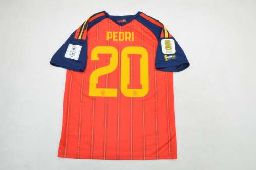 with DEBUT+World Cup Patch Fan Version 2026 Spain PEDRI 20 Home Soccer Jersey España Camisetas de Futbol