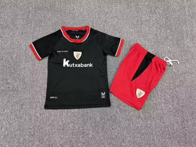 Youth Uniform Kids Kit 2026-2027 Athletic Bilbao Away Black Soccer Jersey Shorts Child Football Set