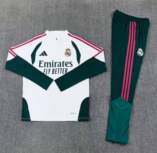 2026 Real Madrid White/Dark Green Soccer Training Sweater and Pants Football Kit