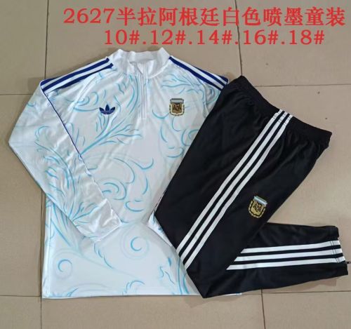 Youth 2026-2027 Argentina White/Blue Soccer Training Sweater and Pants Child Football Kit
