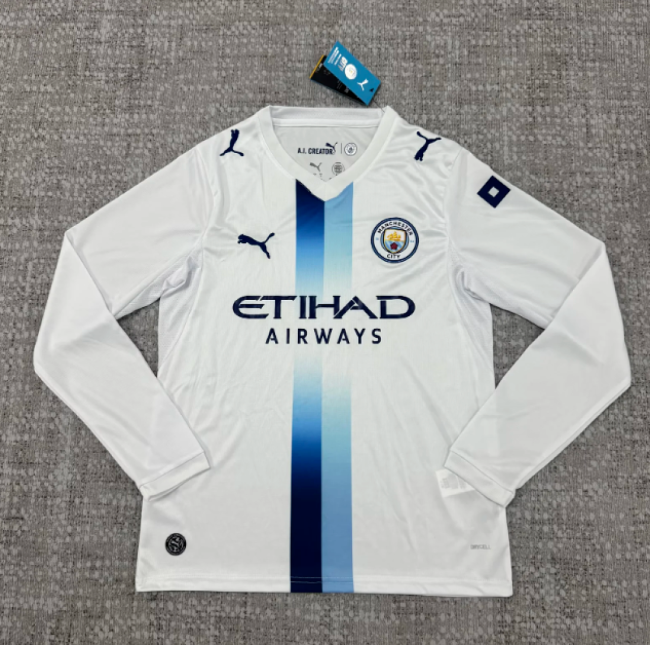 Long Sleeve Fan Version 2026-2027 Manchester City Third Away White Soccer Jersey Man City Football Shirt
