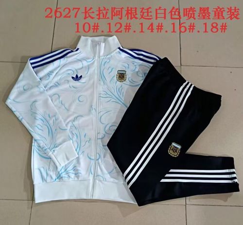 Youth 2026-2027 Argentina White/Blue Soccer Jacket and Pants Child Football Kit