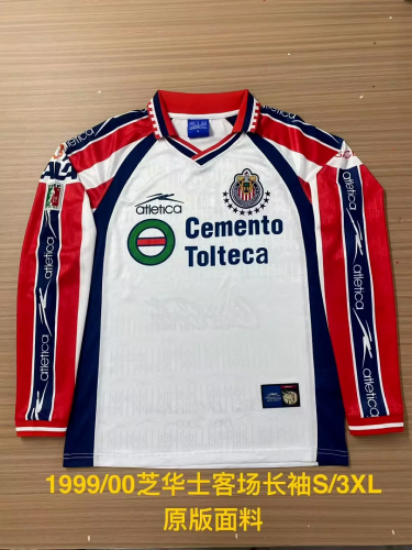 Long Sleeve Retro Jersey 1999-2000 Chivas Away White Soccer Jersey Vintage Football Shirt