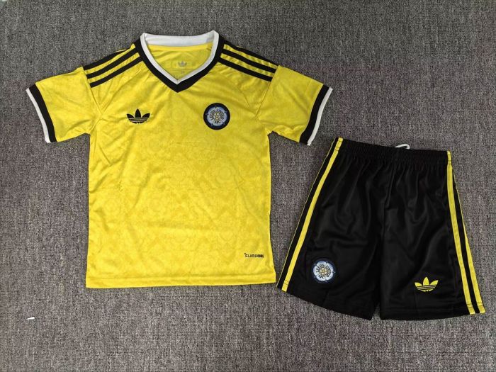 Youth Uniform Kids Kit 2026-2027 Leeds United Away Yellow Soccer Jersey Shorts Child Football Set