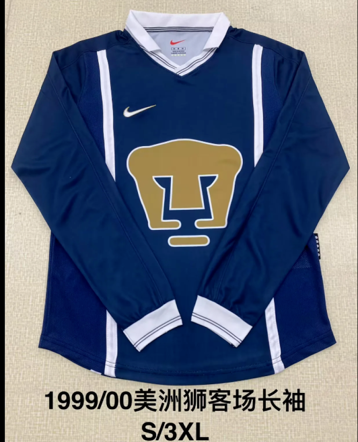 Long Sleeve Retro Jersey 1999-2000 Pumas Away White Soccer Jersey Vintage Football Shirt