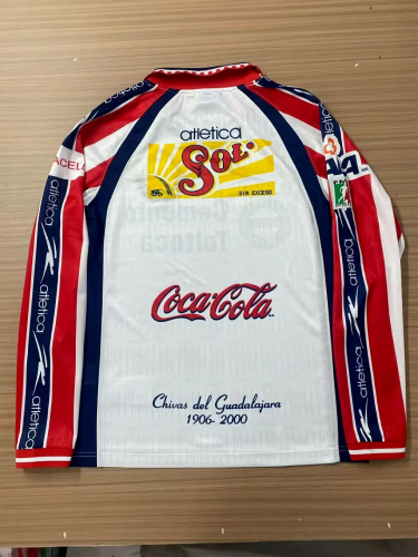 Long Sleeve Retro Jersey 1999-2000 Chivas Away White Soccer Jersey Vintage Football Shirt