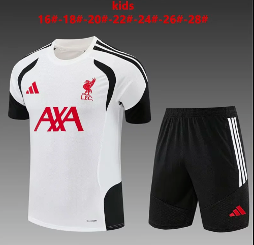 Youth Uniform Kids Kit 2026-2027 Liverpool White/Black Soccer Training Jersey Shorts Child Football Set