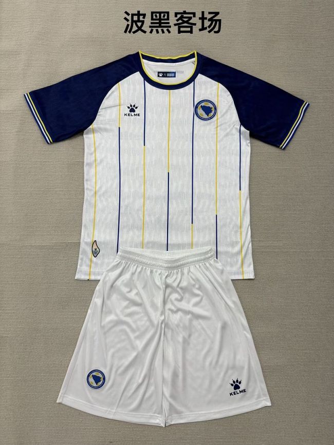 Youth Uniform Kids Kit 2026 Bosnia and Herzegovina Away White Soccer Jersey Shorts Child Football Set
