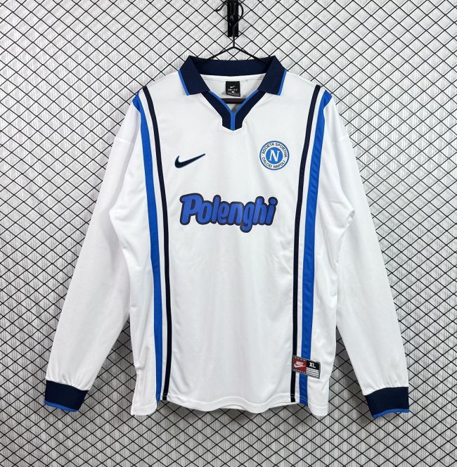 Long Sleeve Retro Jersey 1997-1998 Calcio Napoli Away White Soccer Jersey Napoles Vintage Football Shirt