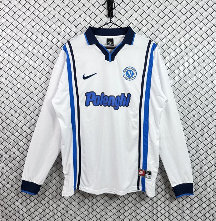Long Sleeve Retro Jersey 1997-1998 Calcio Napoli Away White Soccer Jersey Napoles Vintage Football Shirt