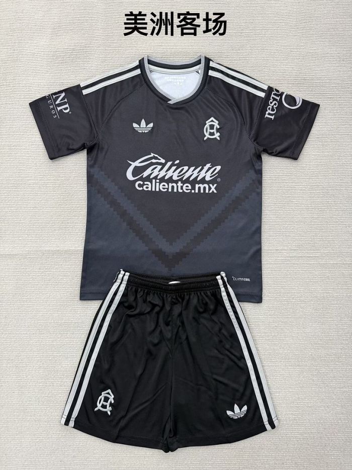 Youth Uniform Kids Kit Club America 2026-2027 Away Black Soccer Jersey Shorts Child Football Set