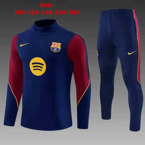 Youth 2026-2027 Barcelona Dark Blue Soccer Training Sweater and Pants Child Football Kit