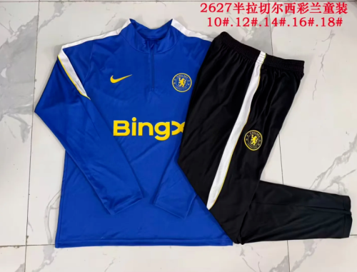 Youth 2026-2027 Chelsea Blue Soccer Training Sweater and Pants Child Football Kit
