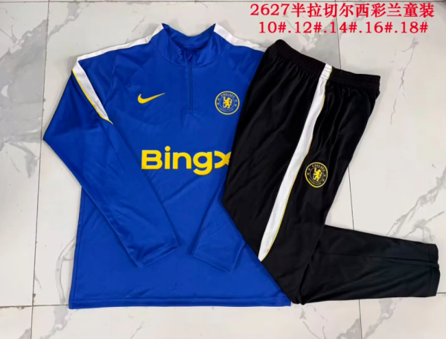 Youth 2026-2027 Chelsea Blue Soccer Training Sweater and Pants Child Football Kit