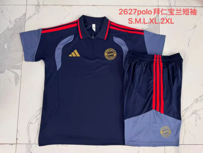 Adult Uniform 2026-2027 Bayern Munich Dark Blue Soccer Training Polo and Shorts Football Kits
