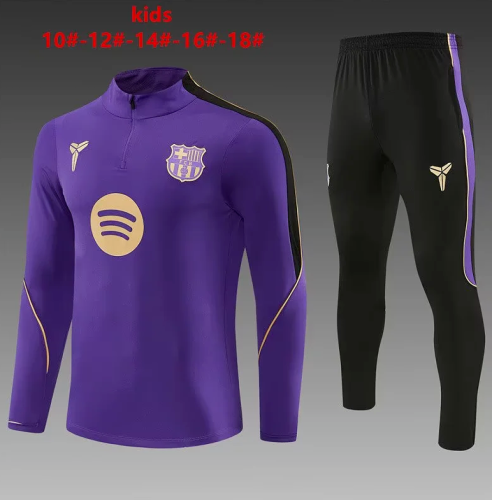 Youth 2026-2027 Barcelona Purple Soccer Training Sweater and Pants Child Football Kit