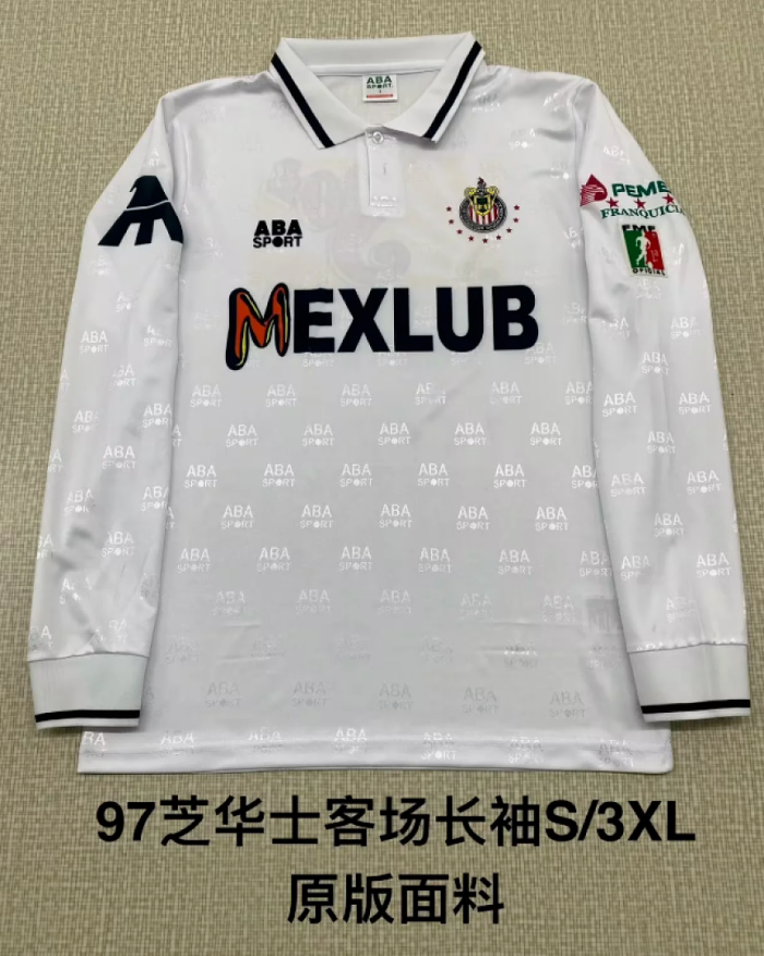 Long Sleeve Retro Jersey 1996-1997 Chivas Away White Soccer Jersey Vintage Football Shirt