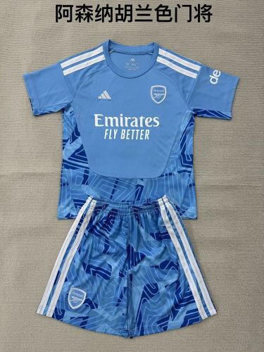 Youth Uniform Kids Kit 2026-2027 Arsenal Blue Goalkeeper Soccer Jersey Shorts Child Football Set